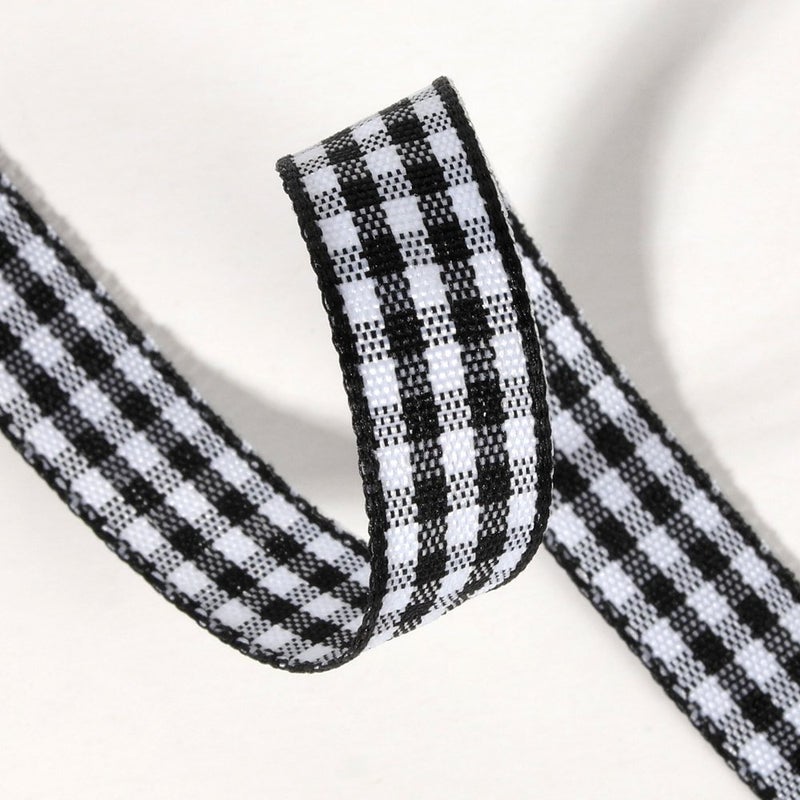Micomon Buffalo Check Ribbon Black and White Gingham Ribbon 25 Yards for Crafts (3/8", Black) - Image 4